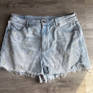 American Eagle Outfitters Light Blue Daisy Embroidered Jean Shorts